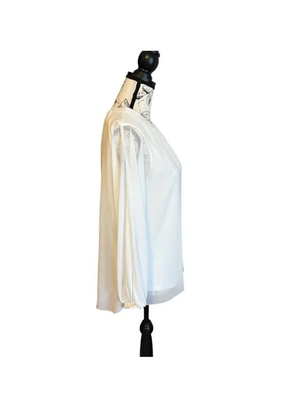 Zara Classic Blouse Puff Sleeves Gathered Neck Flowy White Size S